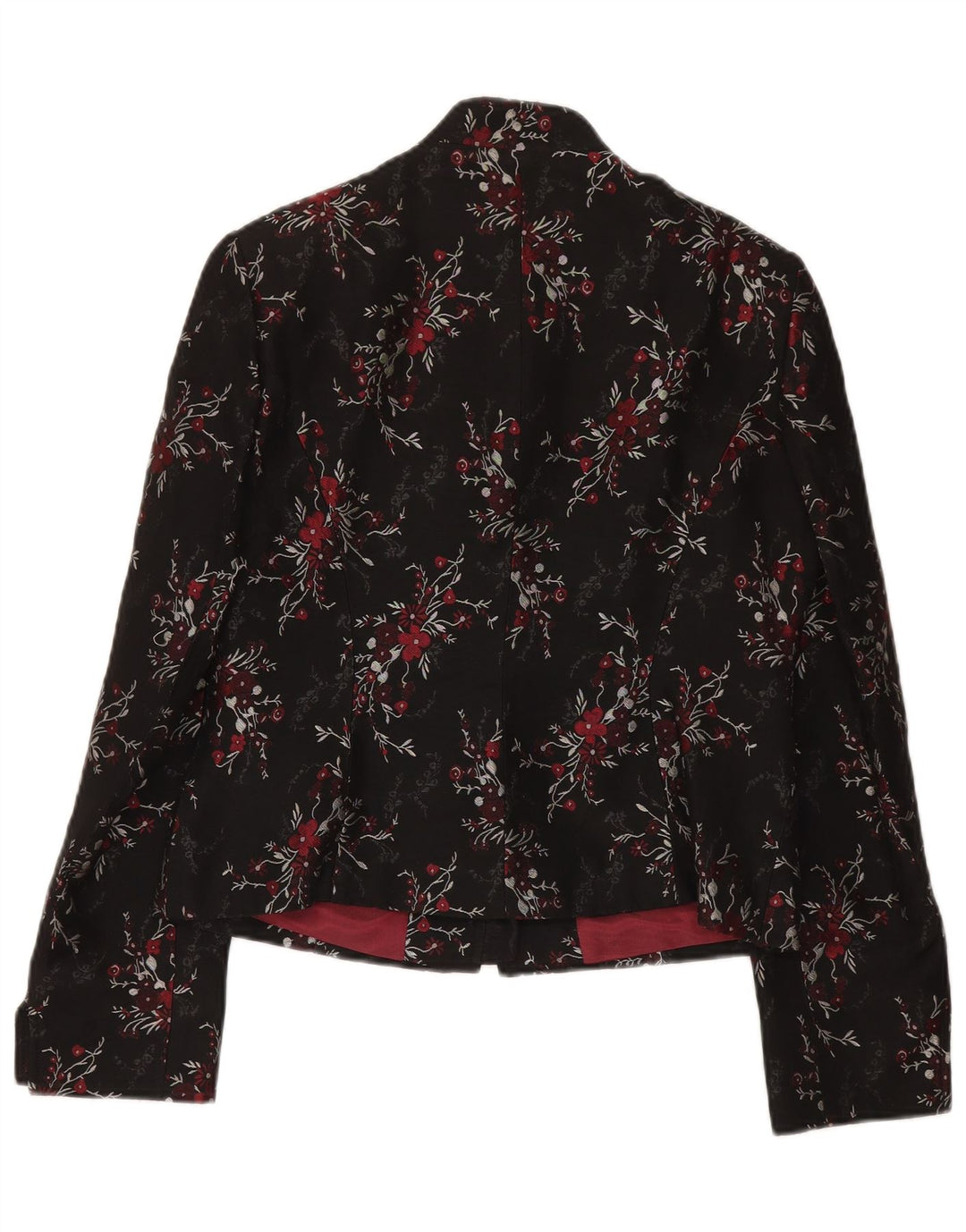 Vintage Damen 5-Knopf-Blazerjacke UK 14 Großes schwarzes florales Acetat