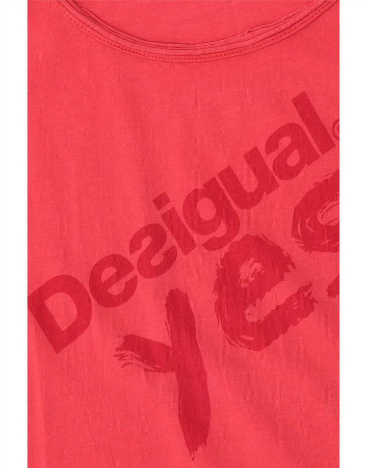 Desigual Damen Grafik-T-Shirt-Oberteil UK 14 Mittelrosa