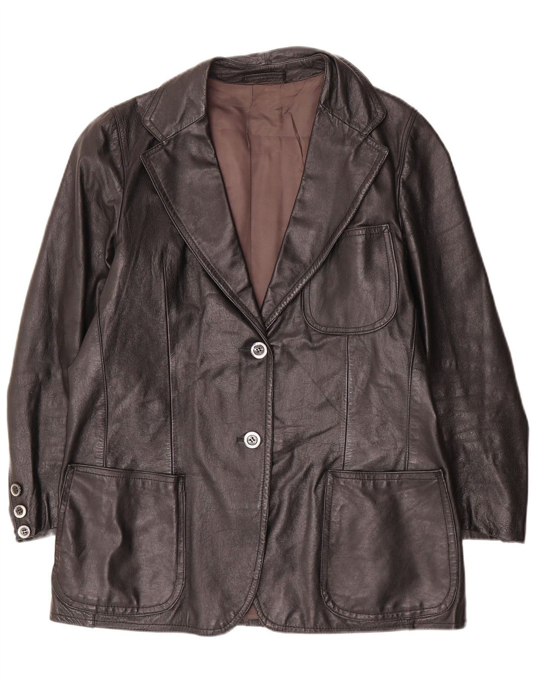 Vintage Damen 2 Knopf Leder Blazer Jacke UK 14 Large Schwarz