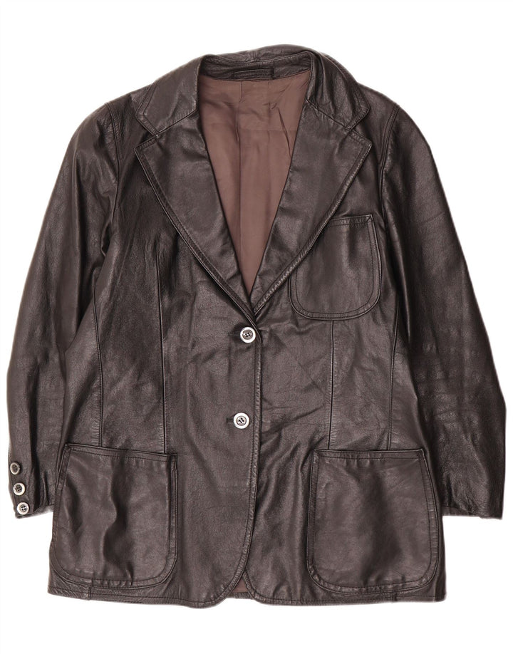 Vintage Damen 2 Knopf Leder Blazer Jacke UK 14 Large Schwarz