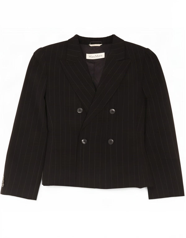 Max Mara Damen-Zweireiher-Blazer, Gr. 12, Mittelschwarz, Nadelstreifen