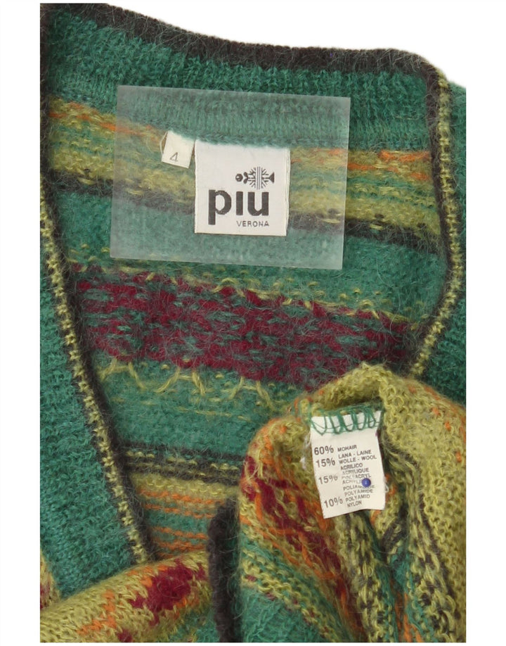 PIU VERONA Damen Pullover mit V-Ausschnitt, UK 14, Mittelgrün, Fair Isle