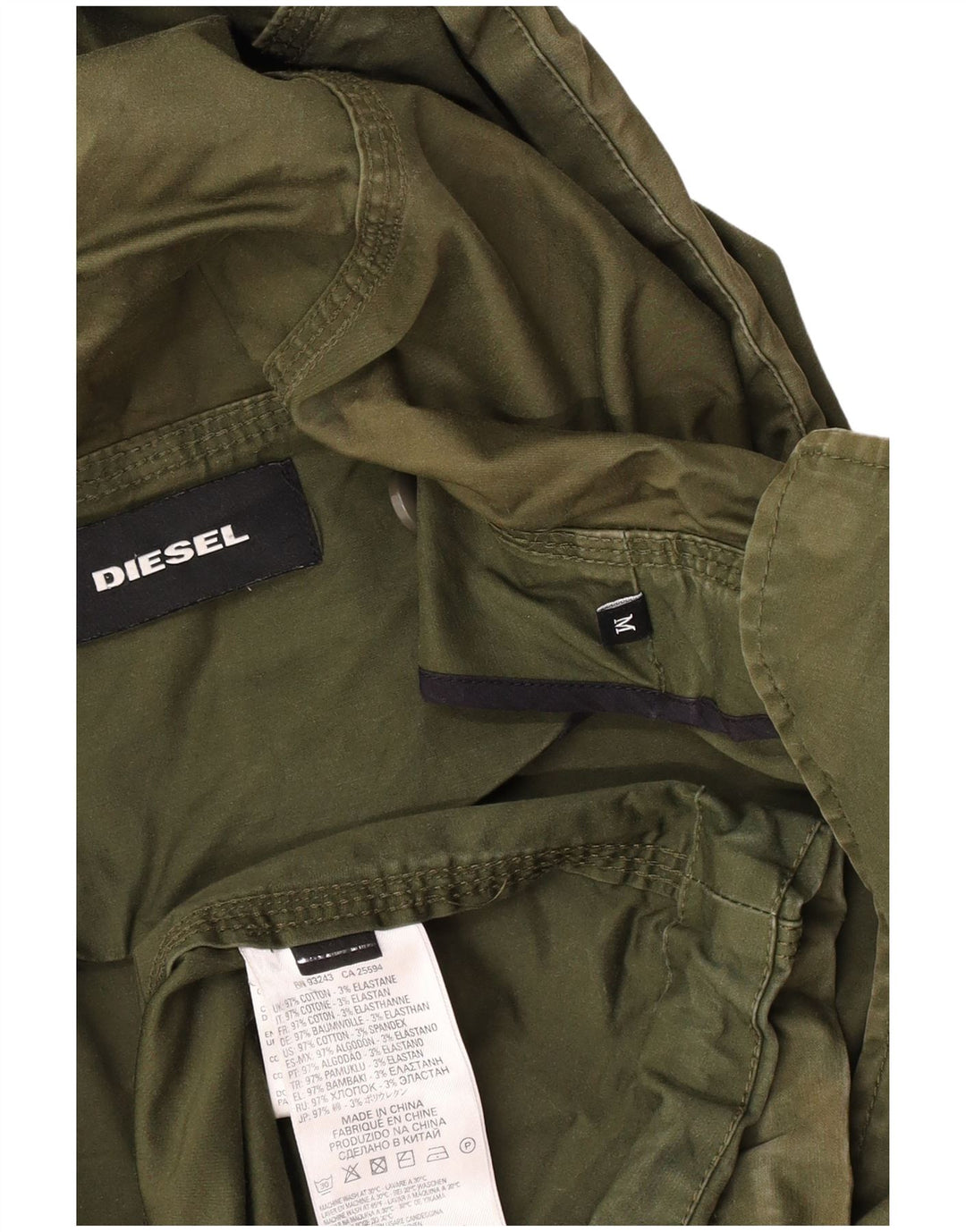 Diesel Herren-Parka mit Kapuze, UK 38, mittelgrüne Baumwolle