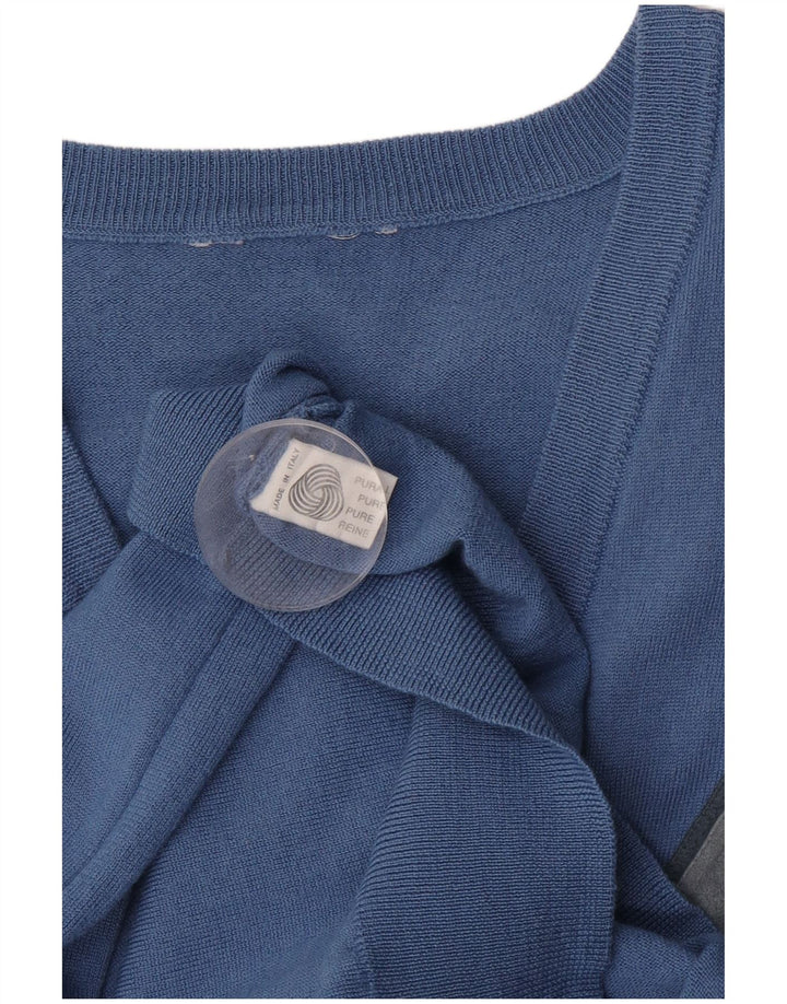 Vintage Damen Pullover mit V-Ausschnitt, übergroß, UK 18, XL, Blau, Farbblock