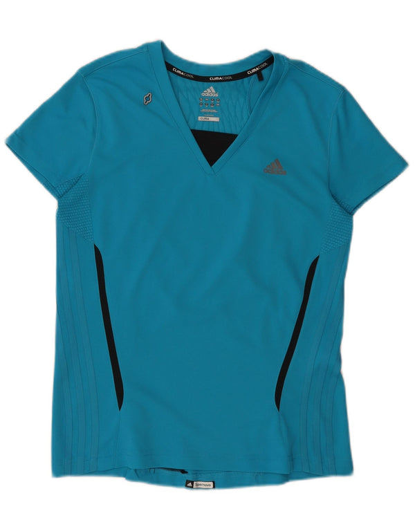 Adidas Damen Climacool T-Shirt Top UK 16 Large Blau Colourblock