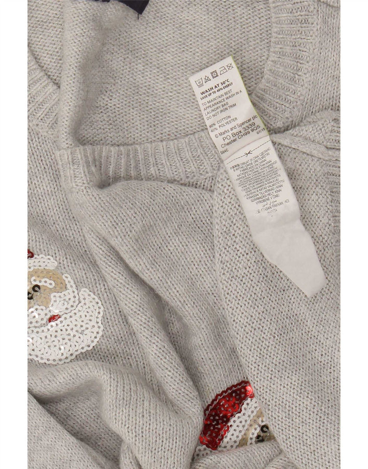 Marks & Spencer Damen Pullover mit Rundhalsausschnitt, UK 14, Mittelgrau, Weihnachten