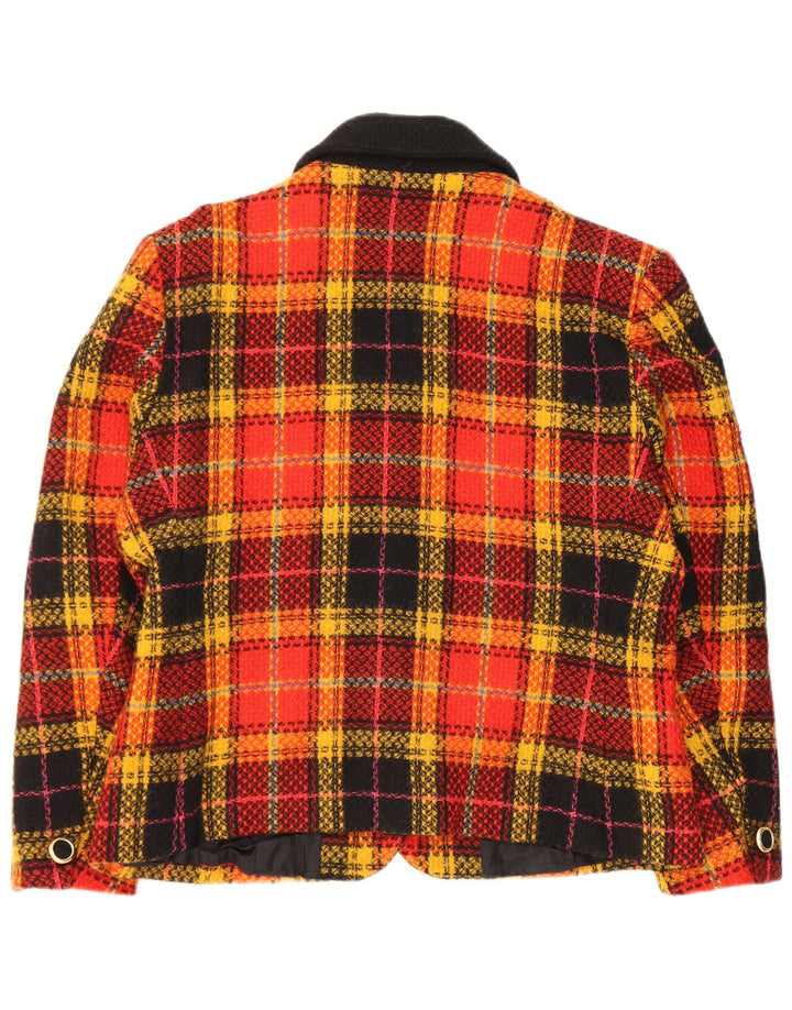 Vintage Damen 5-Knopf-Blazerjacke IT 48 XL Orange karierte Schurwolle