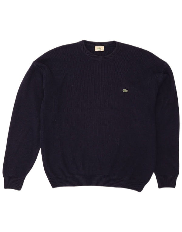 Lacoste Mens Crew Neck Jumper Sweater Size 6 XL Navy Blue Cotton