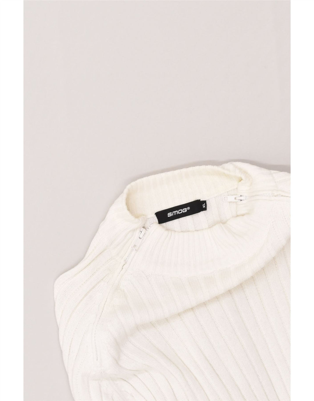 SMOG Womens Zip Neck Jumper Sweater UK 18 XL White Cotton | Vintage Smog | Thrift | Second-Hand Smog | Used Clothing | Messina Hembry 