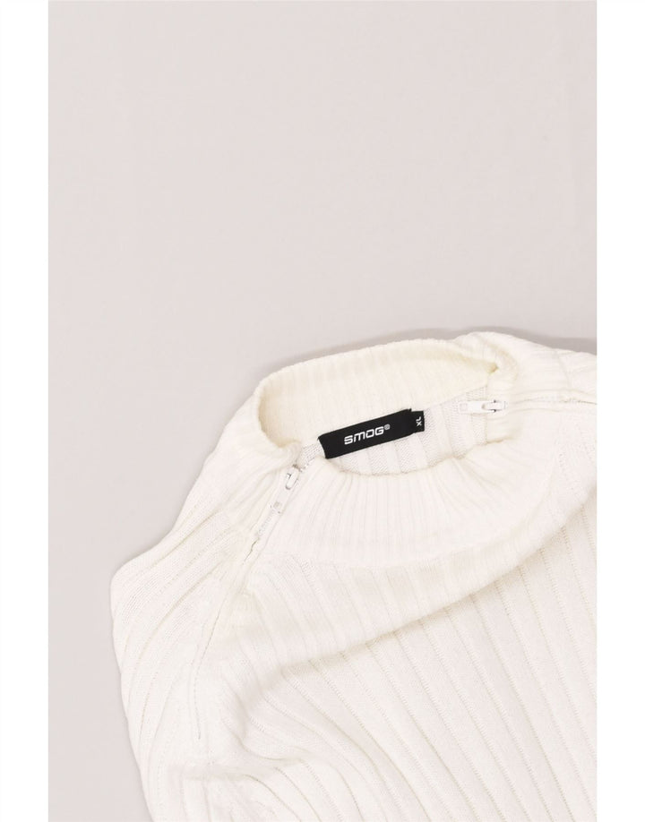 SMOG Womens Zip Neck Jumper Sweater UK 18 XL White Cotton | Vintage Smog | Thrift | Second-Hand Smog | Used Clothing | Messina Hembry 