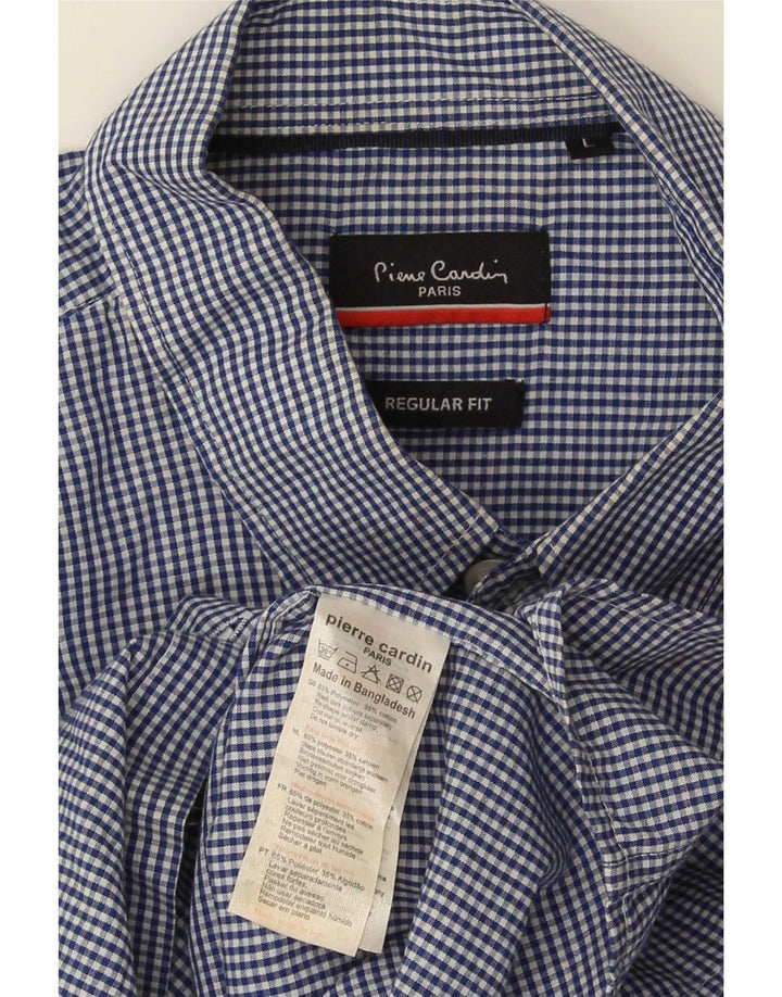 Pierre Cardin Herren-Kurzarmhemd, großes blaues Gingham-Polyester