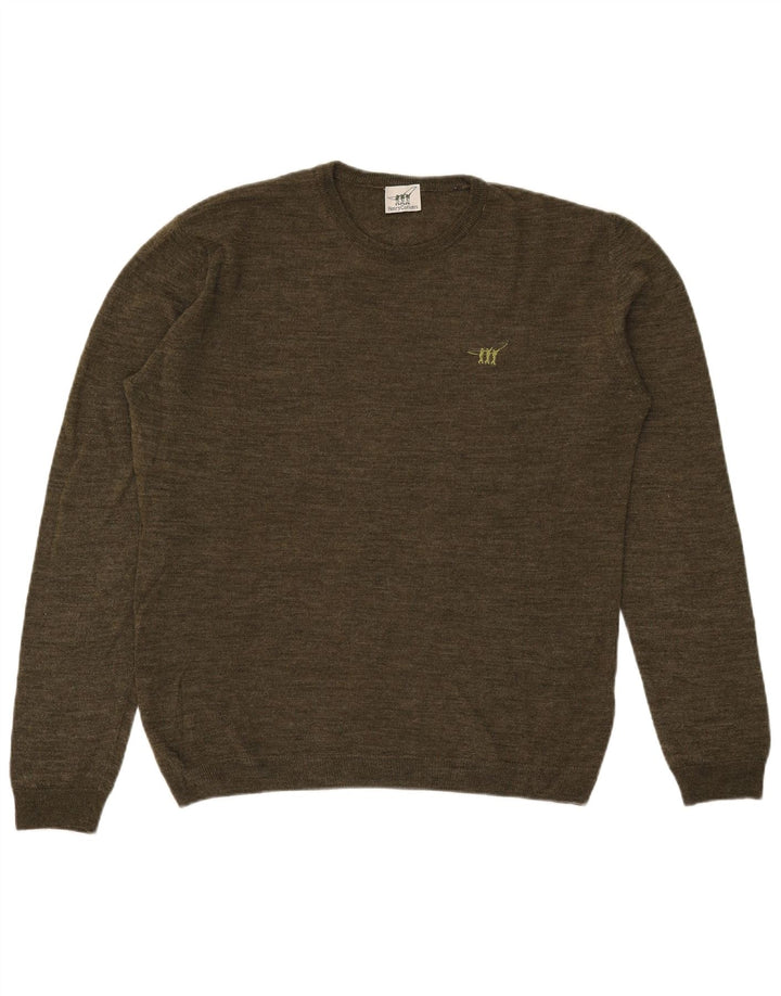 Henry Cottons Herren-Pullover mit Rundhalsausschnitt, große Khaki-Wolle