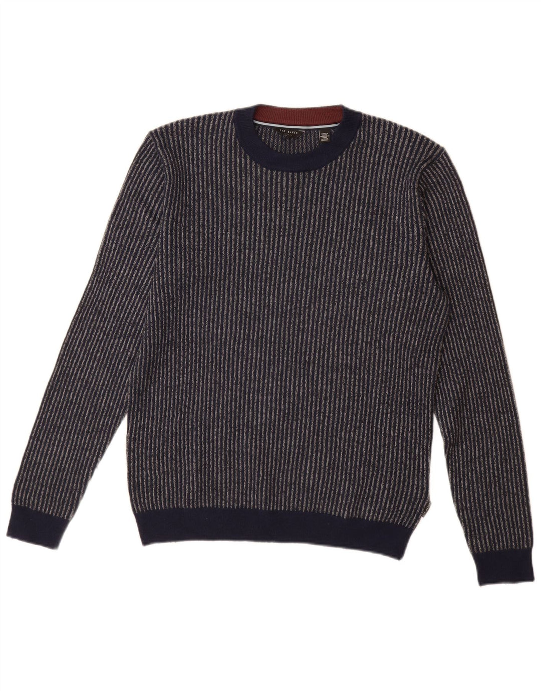 Ted Baker Herren-Pullover mit Rundhalsausschnitt, Größe 2, klein, Marineblau gestreift