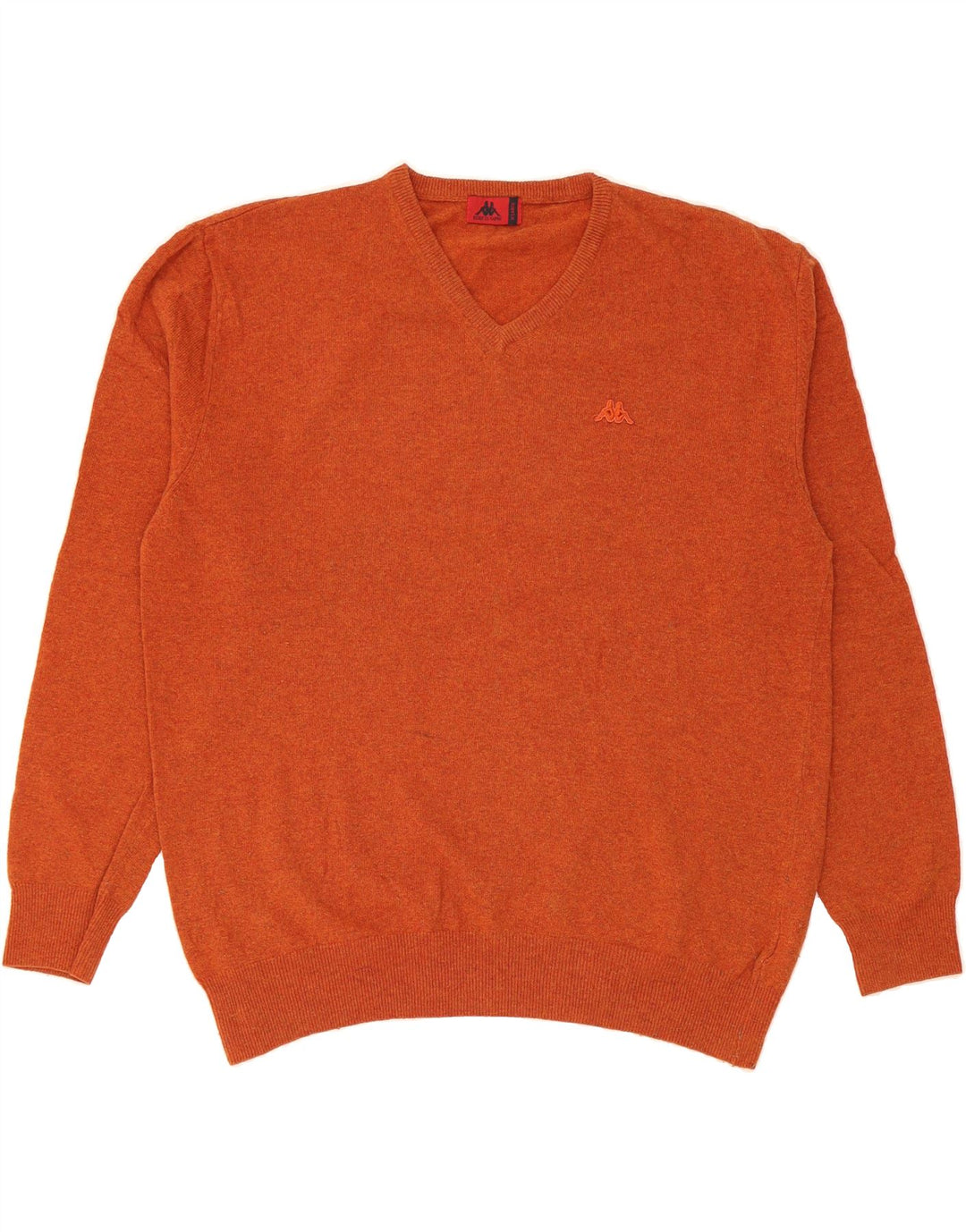 KAPPA Mens V-Neck Jumper Sweater XL Orange Lambswool Vintage Kappa and Second-Hand Kappa from Messina Hembry 