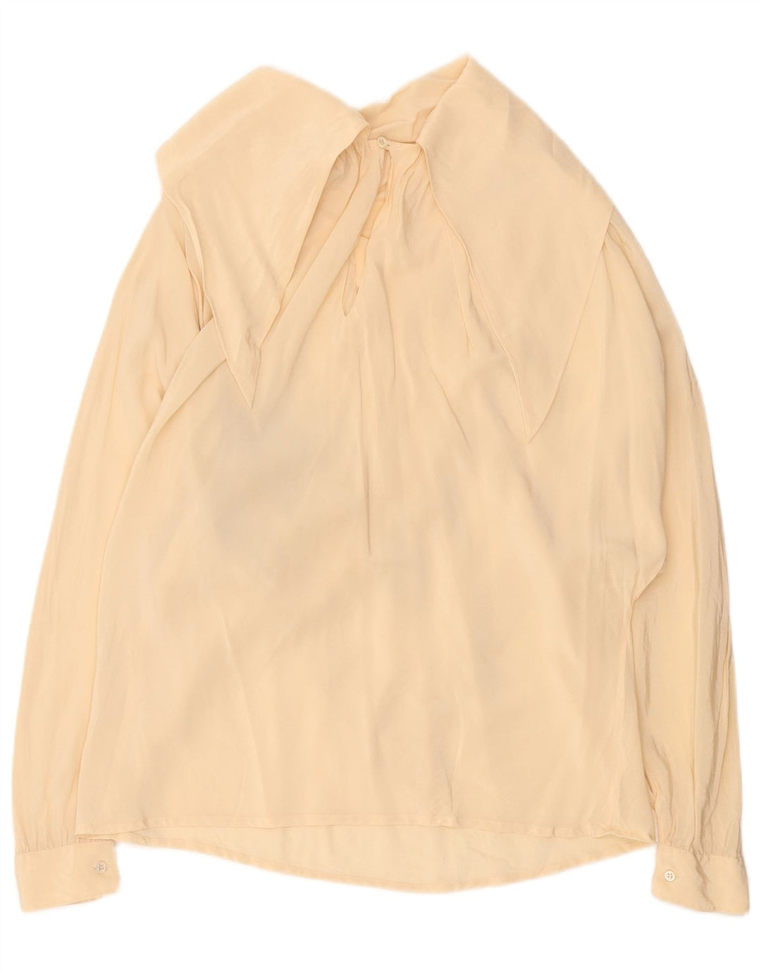 Vintage Damen LangarmBluse Top UK 14 Große beige geometrische Seide