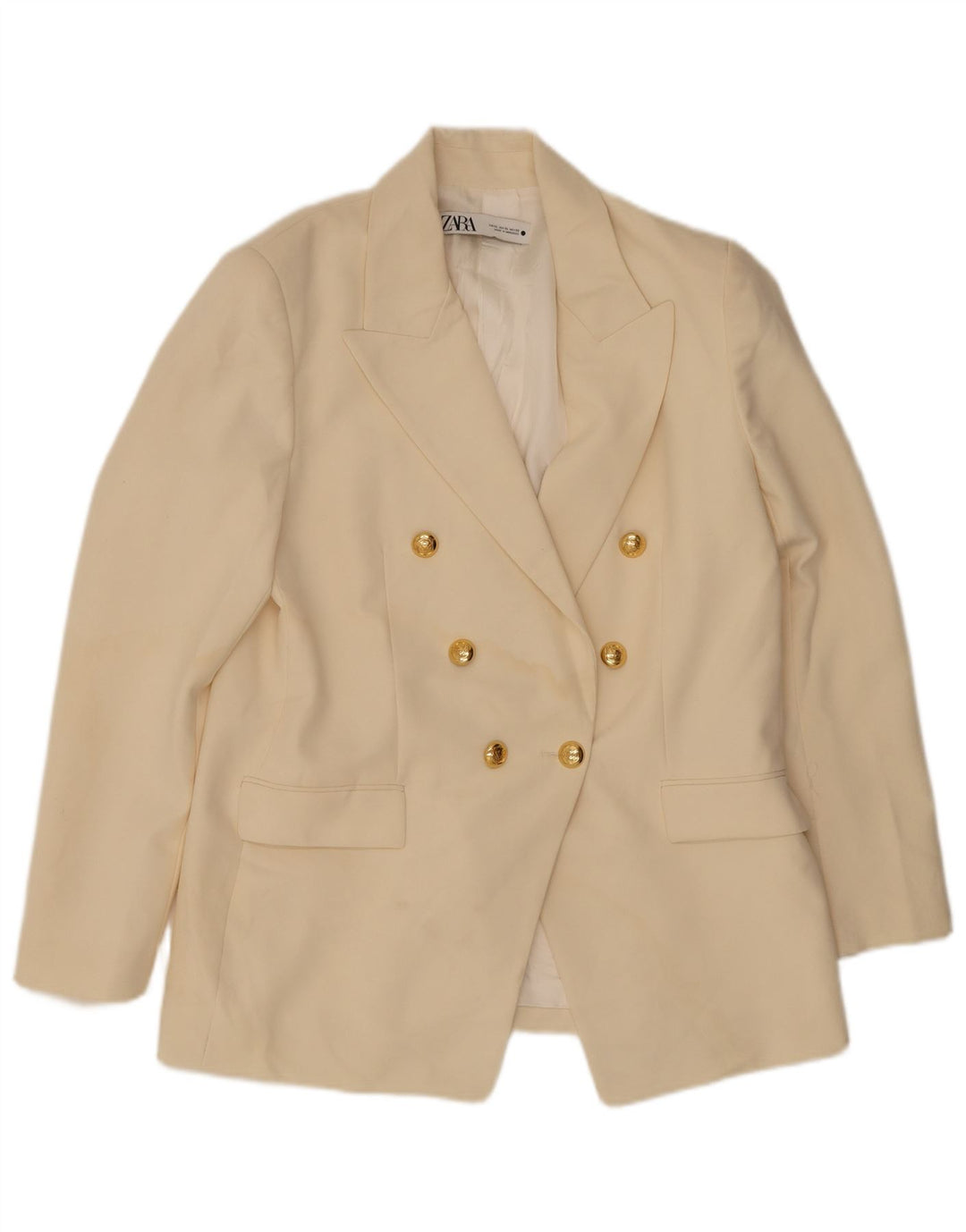 Zweireihiger Blazer für Damen von Zara, Gr. 14, XL, gebrochenes Weiß, Polyester