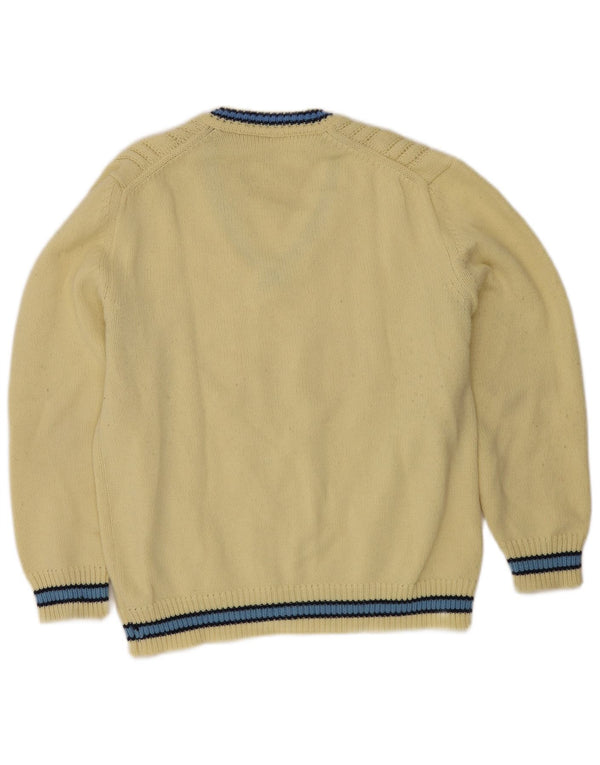 Vintage Herren Pullover mit V-Ausschnitt, groß, gelb gestreift, Acryl