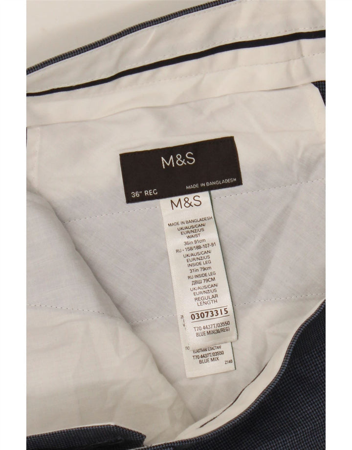 Marks & Spencer Herren-Anzughose in normaler Passform, W36 L31, blauer Hahnentrittmuster