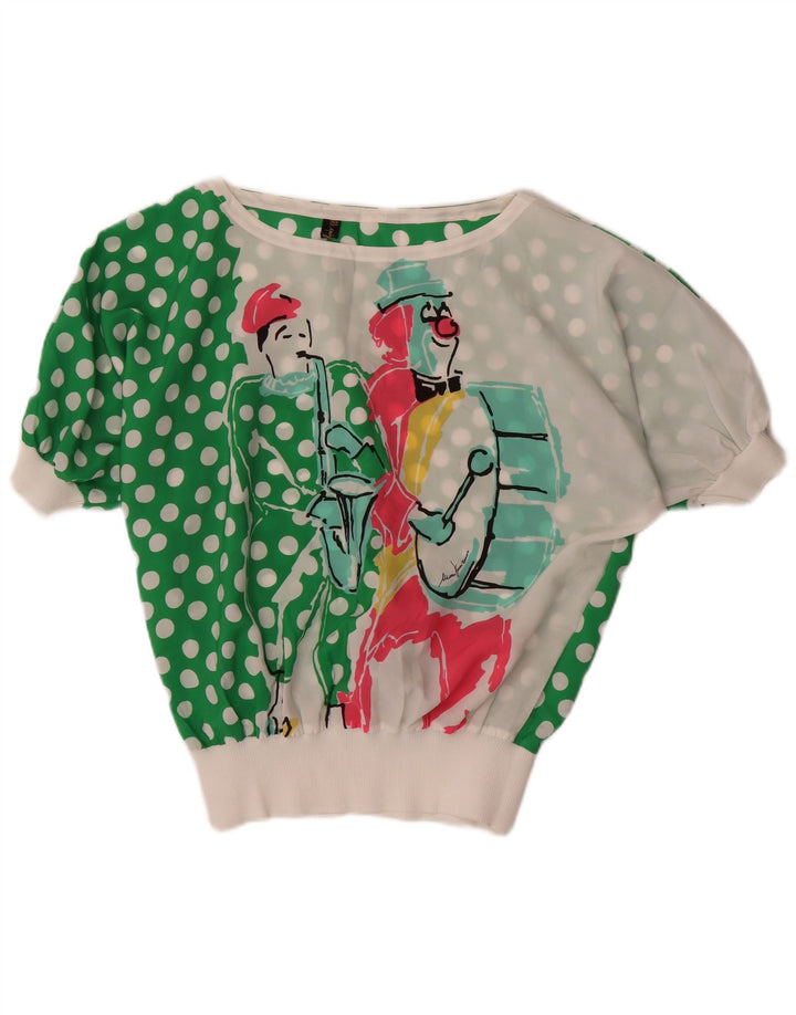 Mario Pucci Cecconi Damen-Blusenoberteil mit Grafik, IT 44, mittelweiß gepunktet