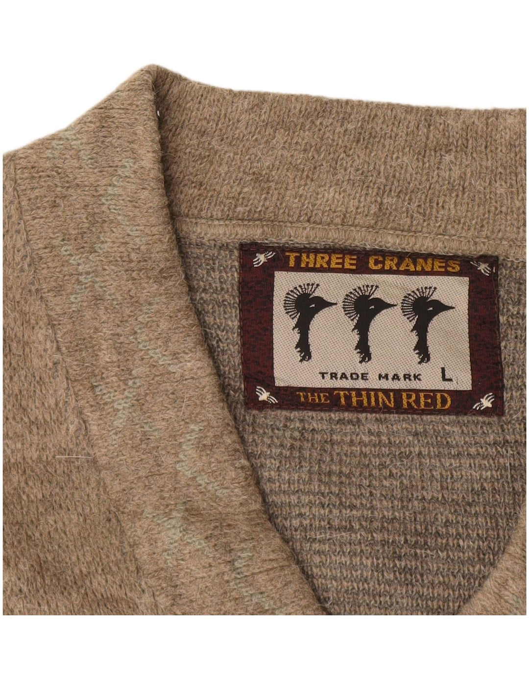 Vintage Herren V-Ausschnitt Pullover Pullover Groß Beige Argyle/Diamant