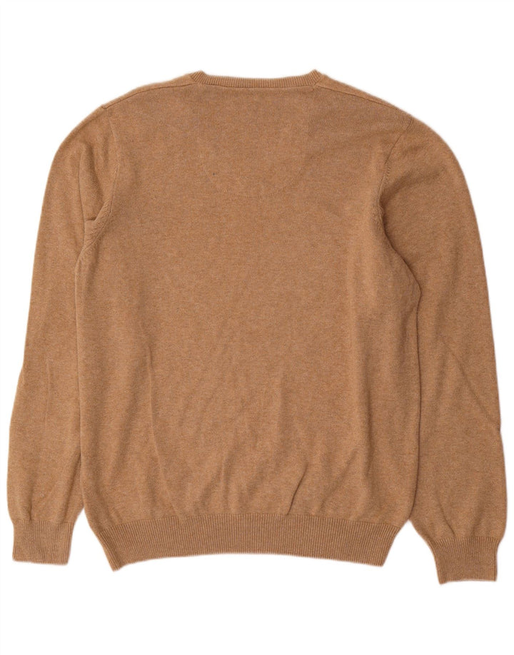 Marks & Spencer Herren-Pullover, reguläre Passform, V-Ausschnitt, groß, beige Baumwolle