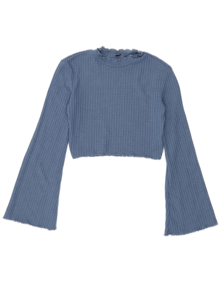 Vintage Damen Crop Top Langarm UK 4 XS Blau