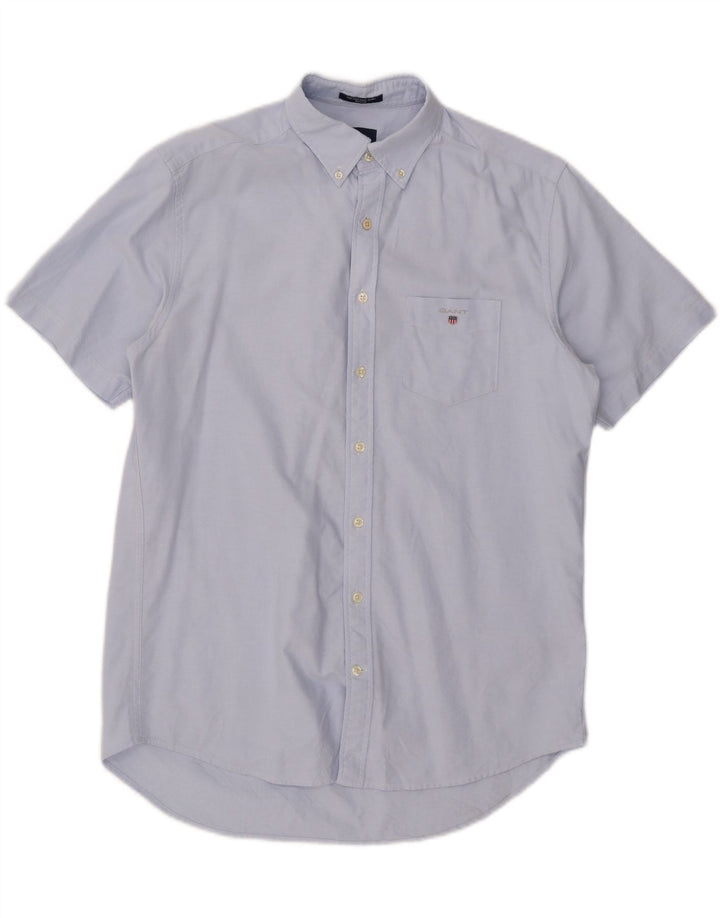 Gant Herren-Hemd, kurzärmelig, normale Passform, Größe 39, mittelblaue Baumwolle