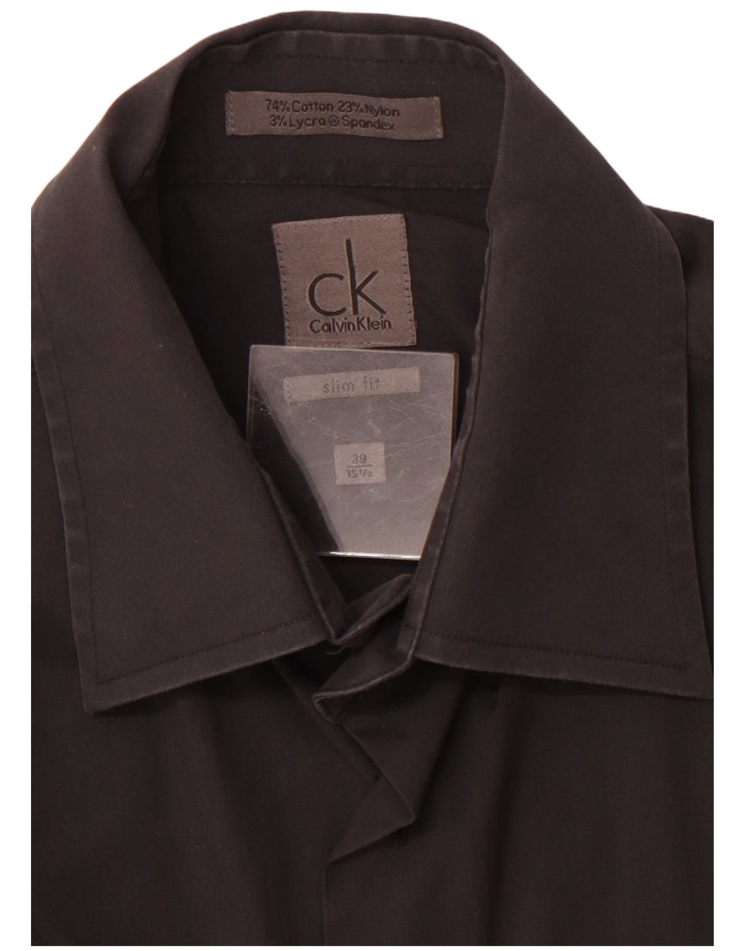 CALVIN KLEIN Herren Slim Fit Hemd Größe 39 15 1/2 Mittelschwarze Baumwolle