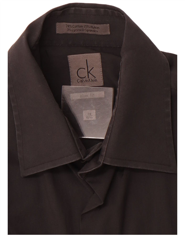 CALVIN KLEIN Herren Slim Fit Hemd Größe 39 15 1/2 Mittelschwarze Baumwolle