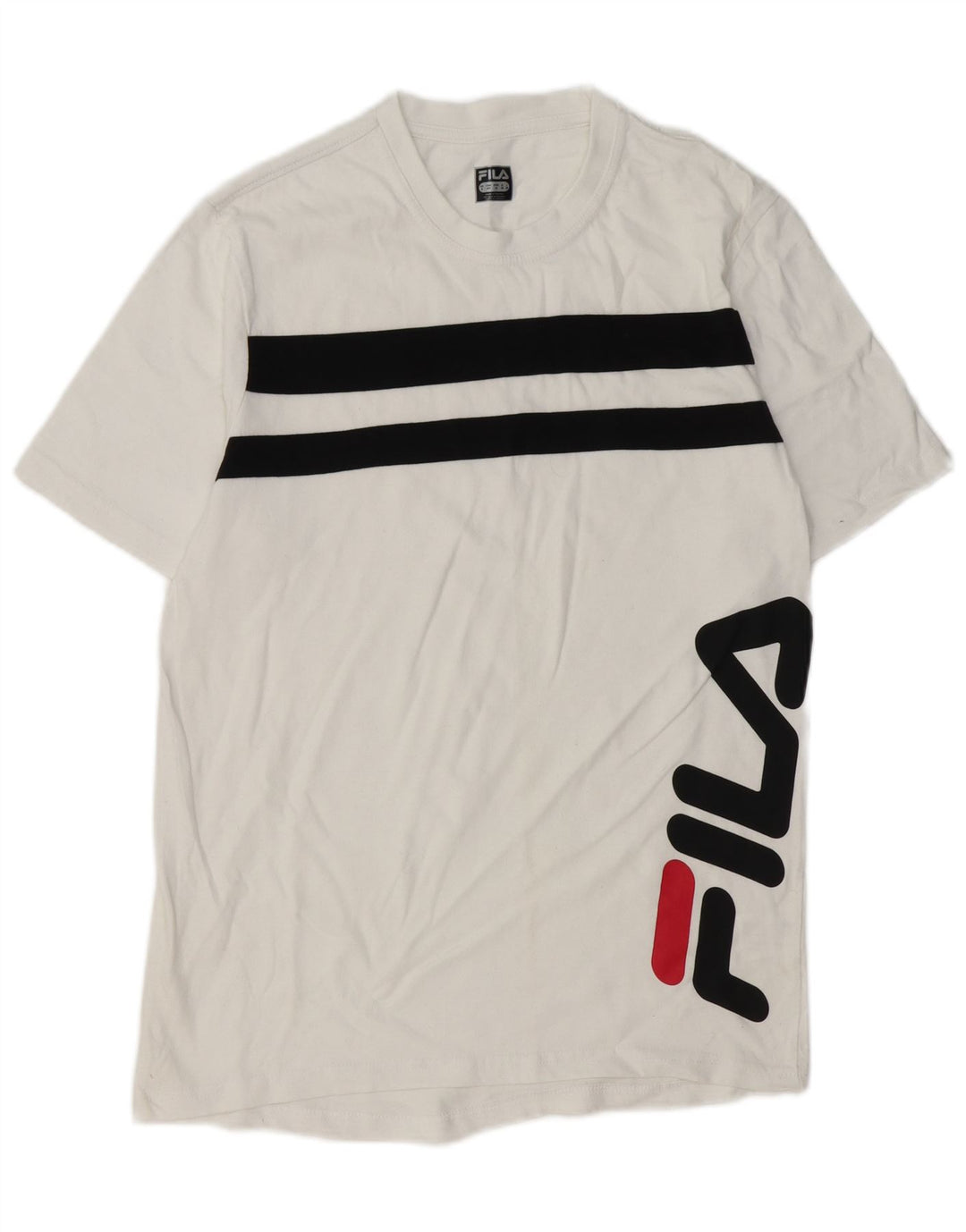 FILA Herren Grafik-T-Shirt-Oberteil aus mittelweiß gestreifter Baumwolle