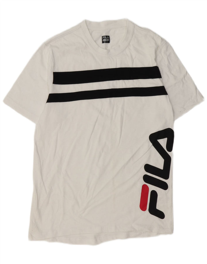 FILA Herren Grafik-T-Shirt-Oberteil aus mittelweiß gestreifter Baumwolle