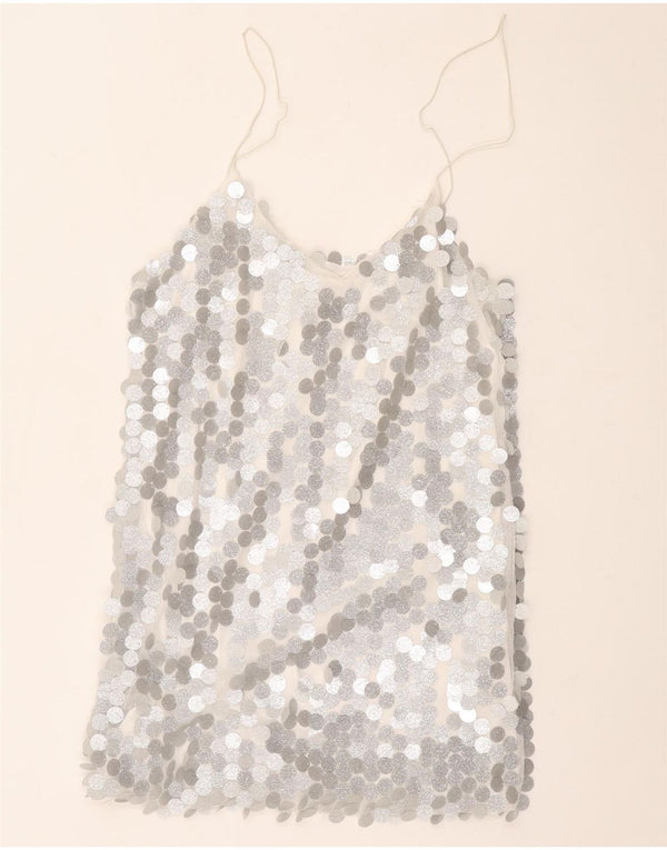 Vintage Damen Cami Top UK 12 Medium Silber Polyester