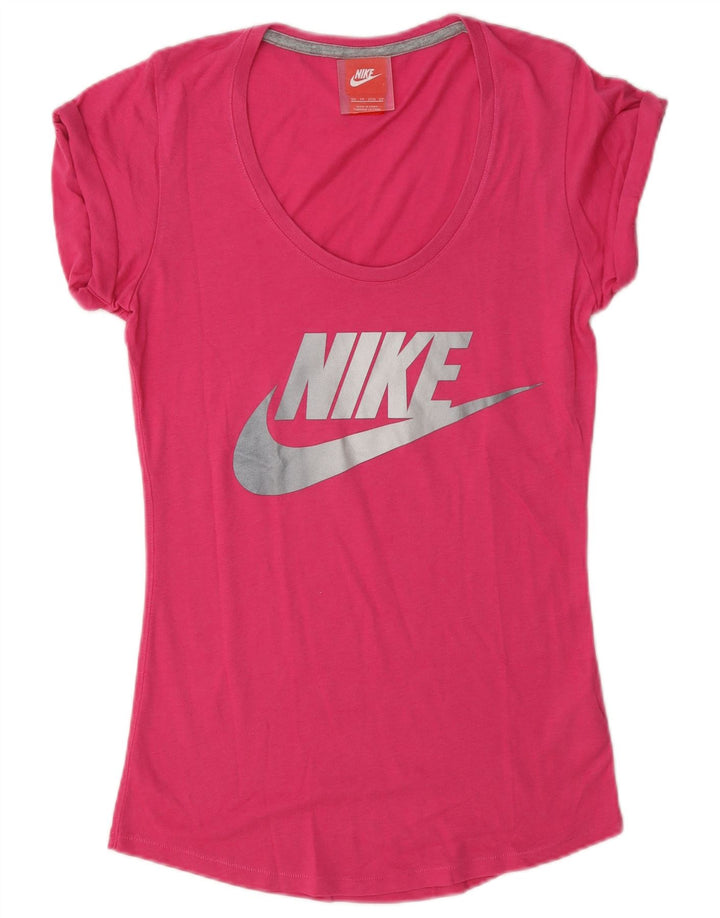 Nike Damen-T-Shirt in Übergröße mit Grafik, UK 6, XS, Rosa, Polyester