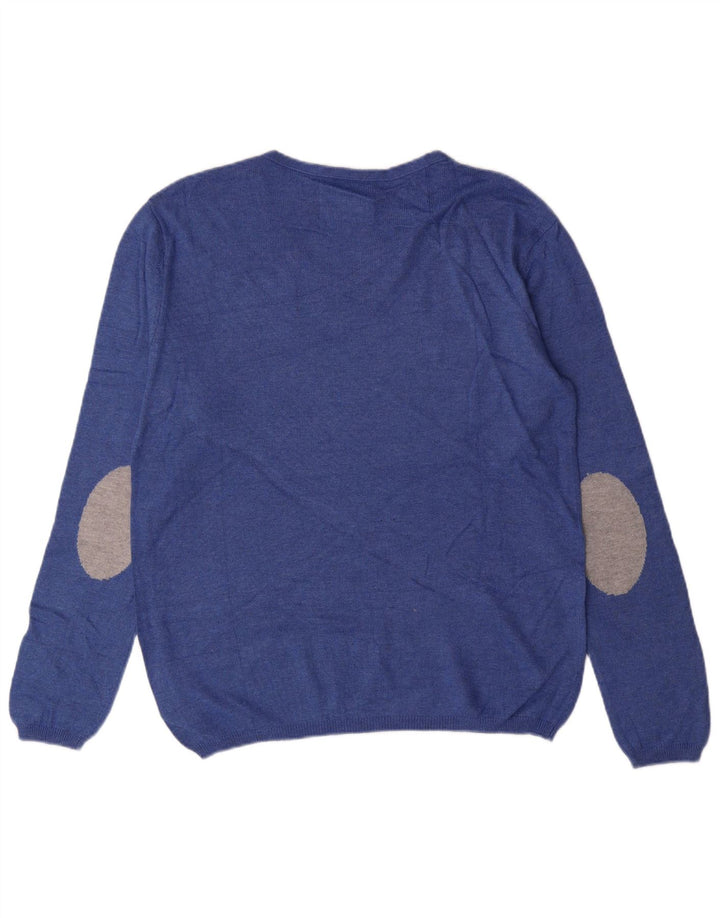 ZARA Jungen-Pullover mit V-Ausschnitt, 13–14 Jahre, blaue Baumwolle