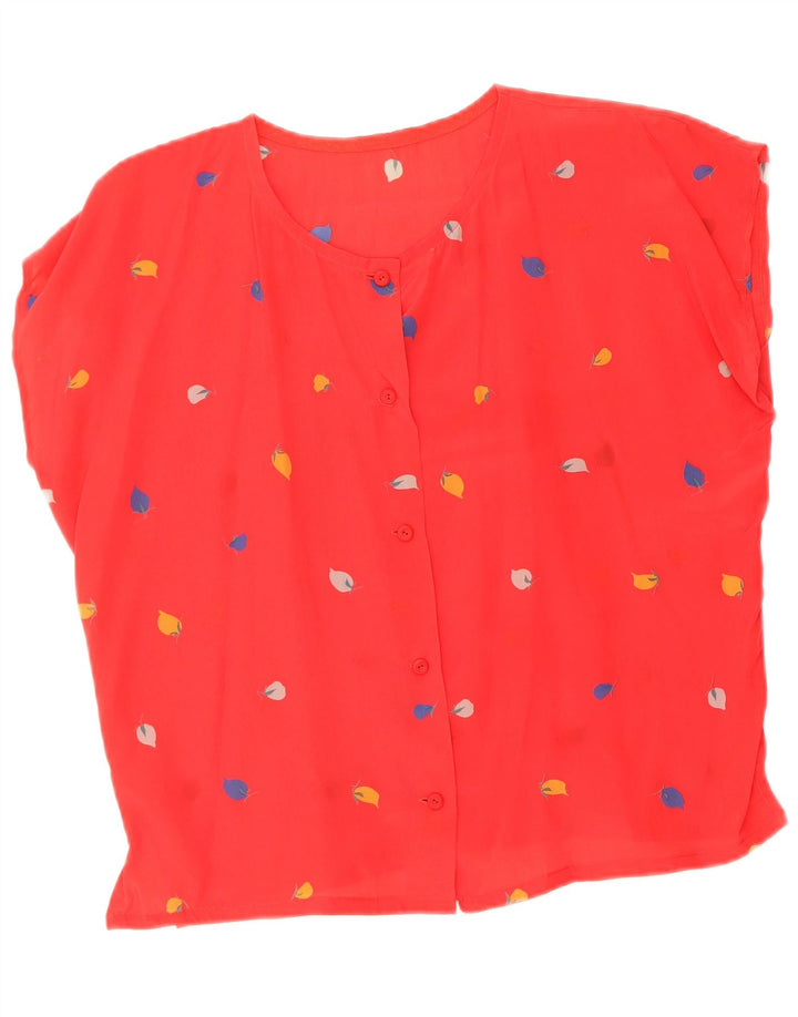 VINTAGE Womens Abstract Pattern Short Sleeve Shirt Blouse UK 14 Large Red