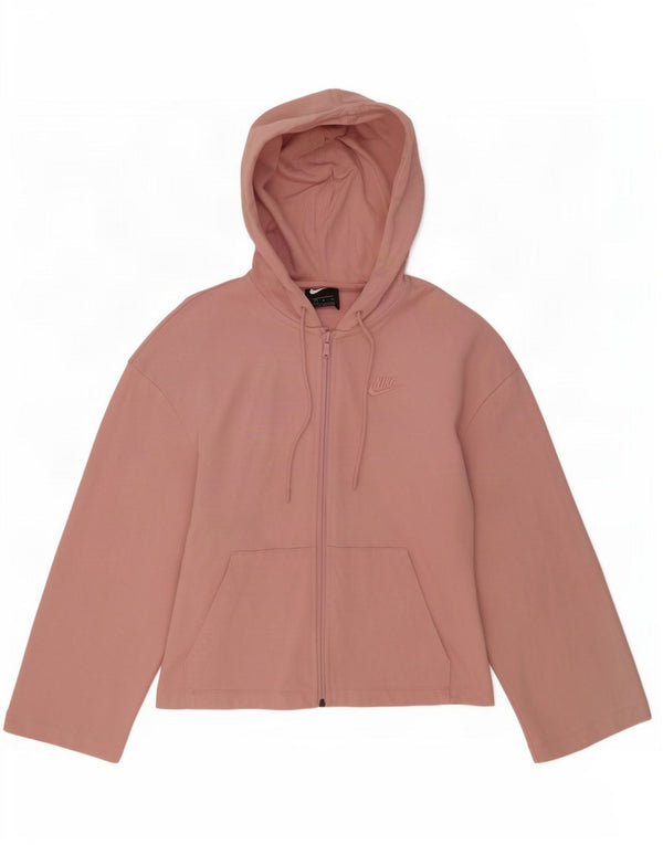 Nike Womens Oversized Crop Zip Hoodie Pullover UK 10 Small Rosa Baumwolle