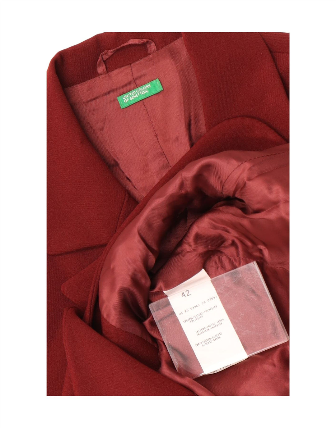 Benetton Damen-Blazerjacke mit 3 Knöpfen, Größe IT 42, mittleres Burgunderrot, Polyester