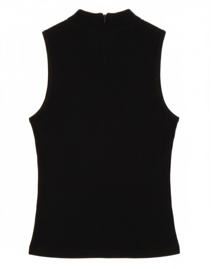 Zara Damen Ärmelloses Crop Top UK 8 Small Schwarze Viskose