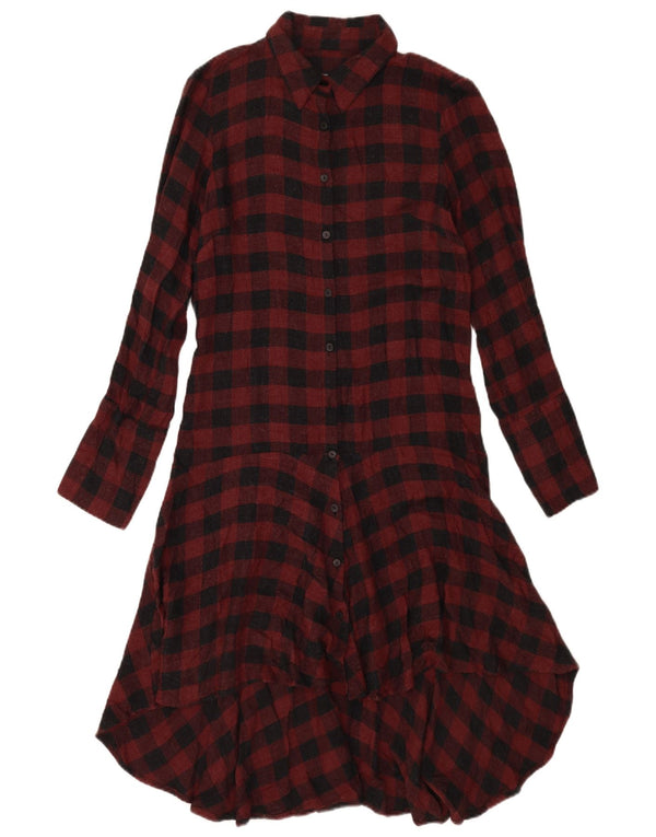 Zara Damen-Hemdkleid, UK 10, Größe S, Burgunderrot, Gingham-Baumwolle