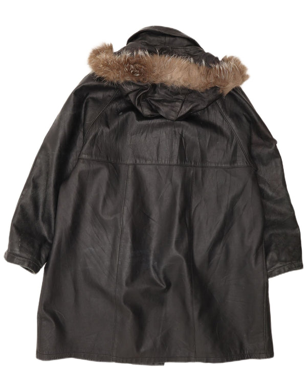 Kiros Damen-Übergroßer Ledermantel mit Kapuze IT 48 XL Schwarz