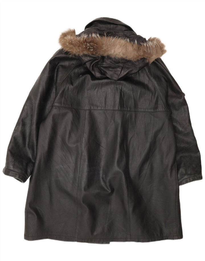 Kiros Damen-Übergroßer Ledermantel mit Kapuze IT 48 XL Schwarz