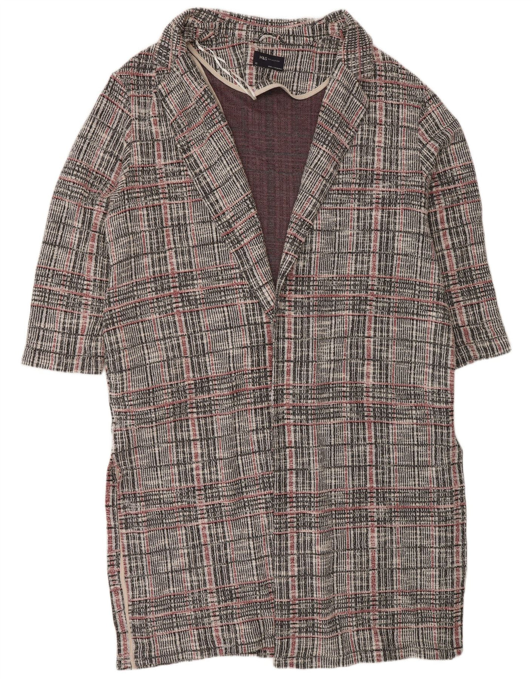 Marks & Spencer Damen Longline-Cardigan-Pullover UK 22 3XL Grau kariert