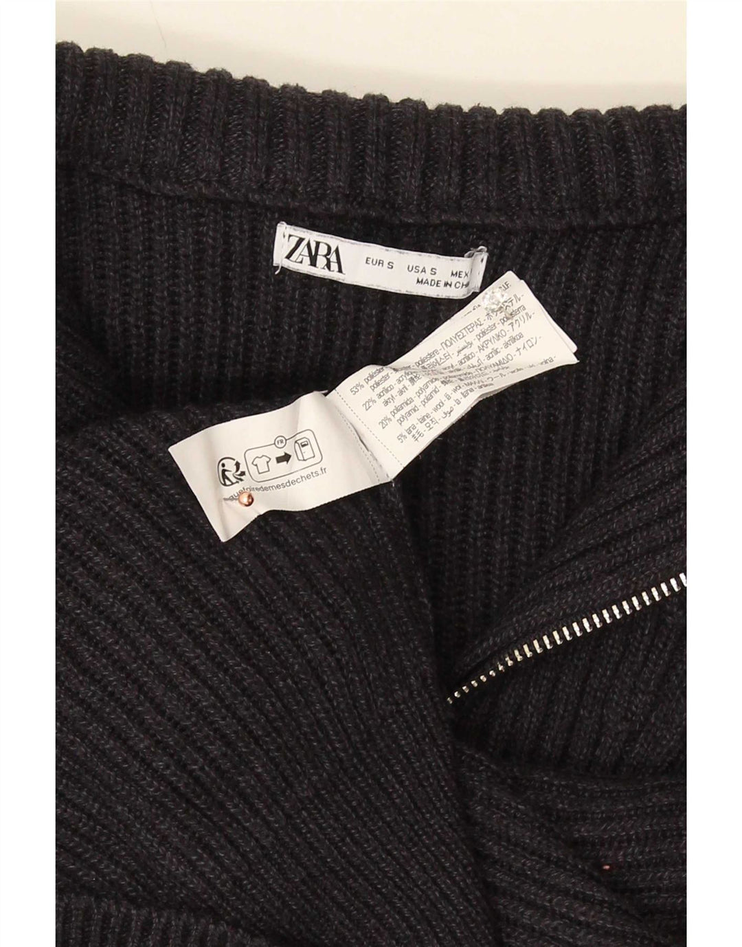 Zara Herren-Pullover mit Reißverschluss am Hals, kleines graues Polyester
