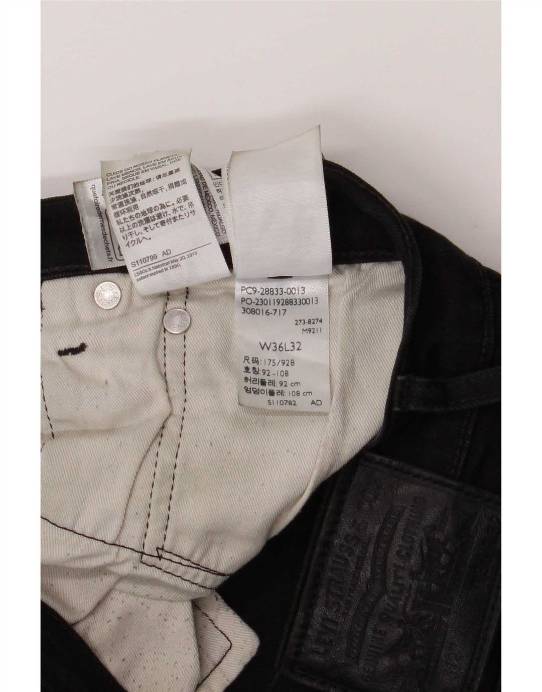 Levi's Herren 512 Tapered Slim Jeans W36 L32 Schwarze Baumwolle