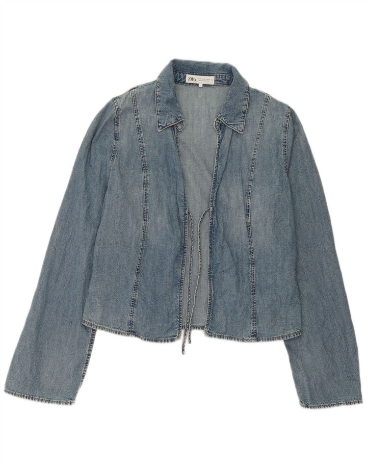 Zara Damen Wickel-Jeansjacke UK 18 XL Blaue Baumwolle