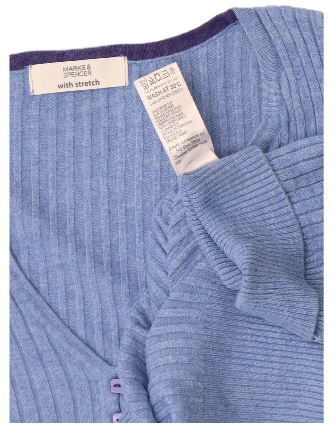 Marks & Spencer Damen-Pullover mit kurzen Ärmeln und V-Ausschnitt, Gr. 12, Mittelblau