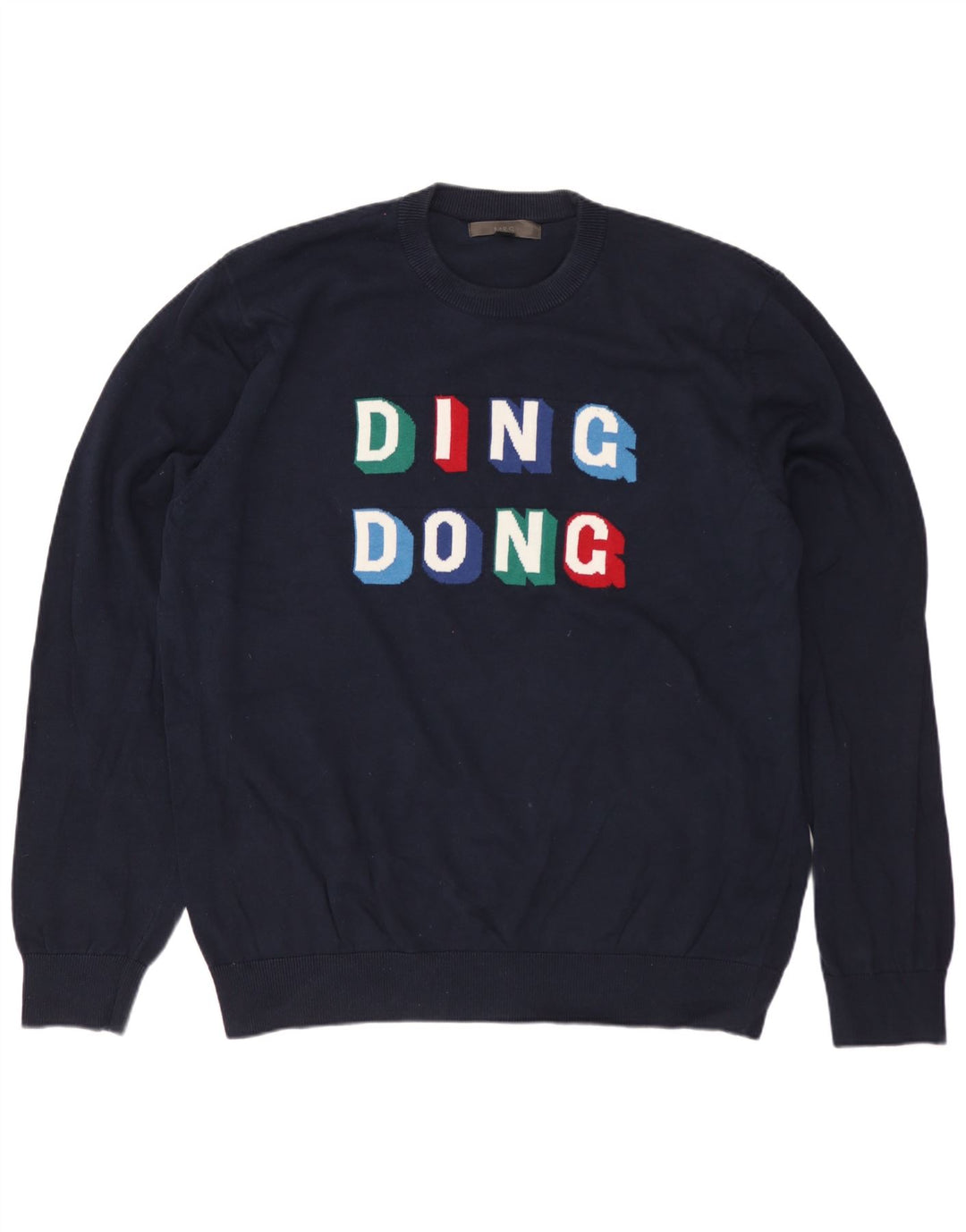 MARKS & SPENCER Herren-Pullover mit grafischem Rundhalsausschnitt, Größe L, Marineblau