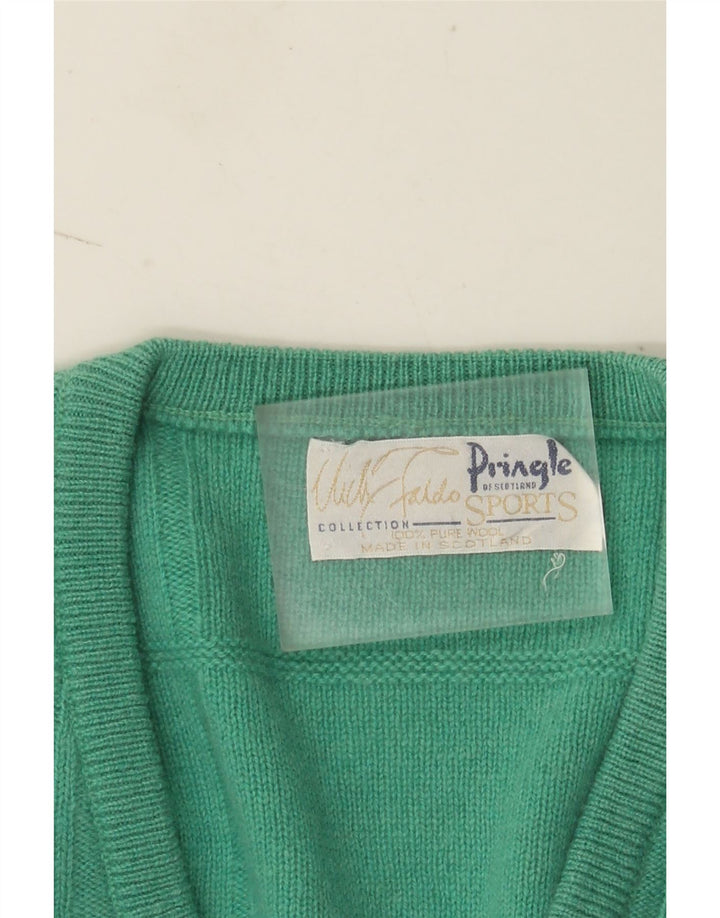 Pringle Herren-Pullover mit V-Ausschnitt, große türkisfarbene gestreifte Wolle