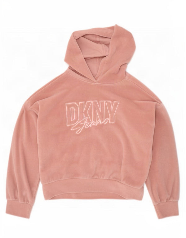 Dkny Mädchen-Kapuzenpullover aus Velours mit Grafik, 5–6 Jahre, rosa, Polyester