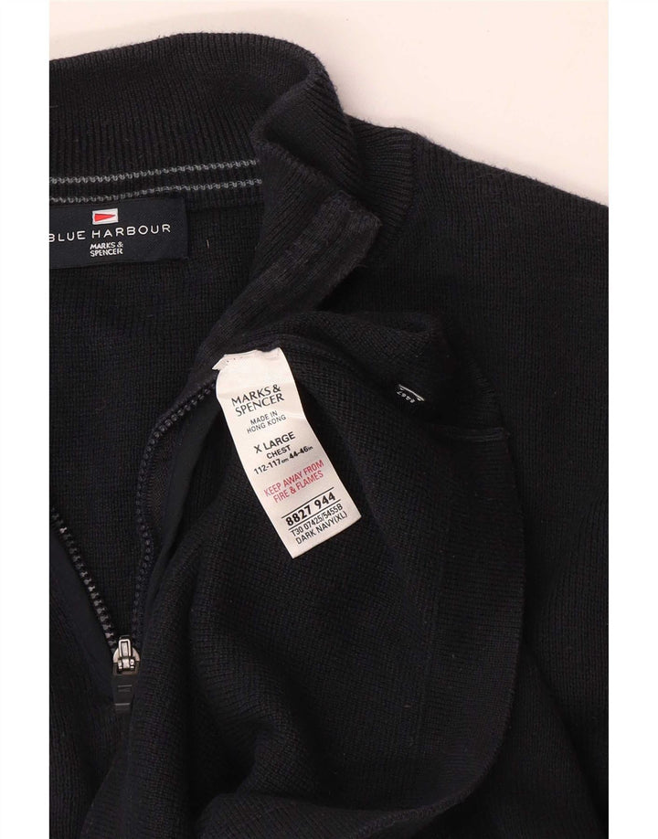Marks & Spencer Herren Blauer Harbour-Pullover mit Reißverschluss am Hals, XL, Marineblau